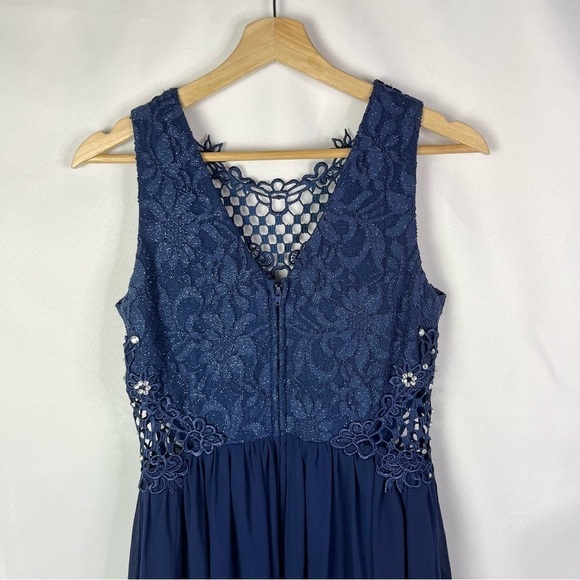City Studio Bright Navy Embellished Illusion Tulip Maxi Formal Gown 7 - Picture 7 of 7